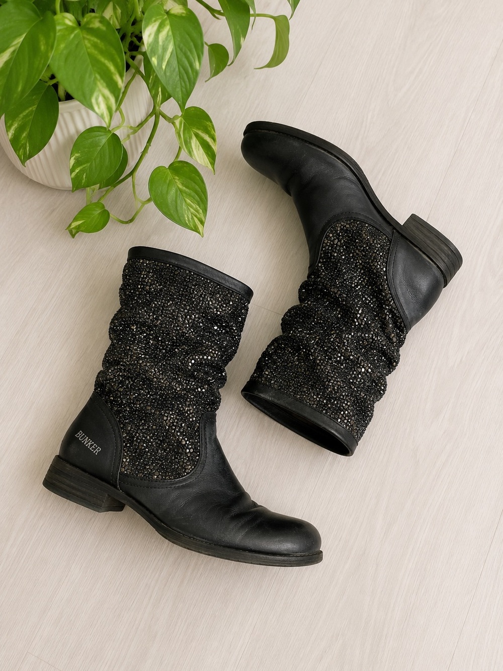 Black Embellished Mid-Calf Boots